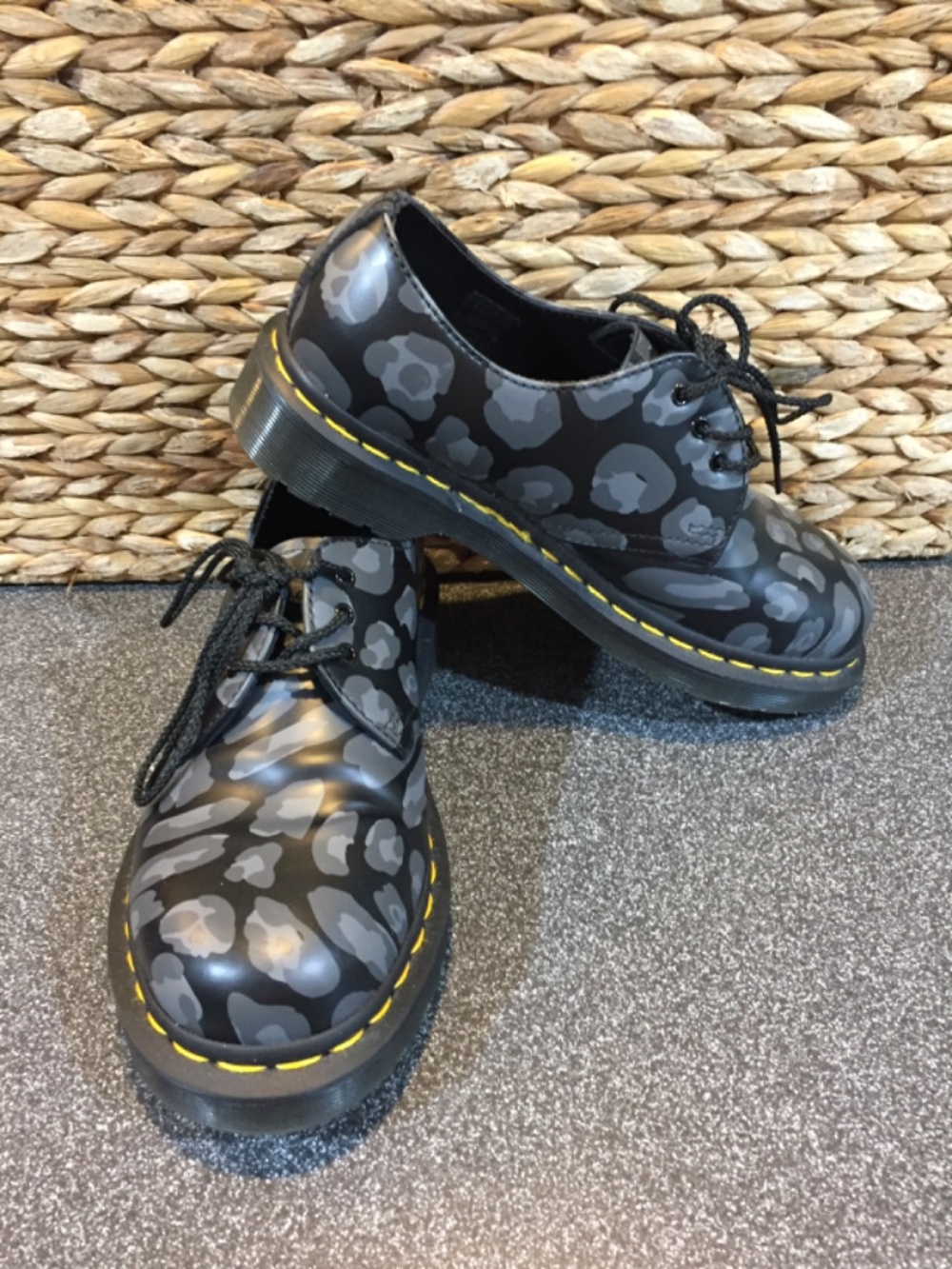 Dr. Martens Black and Gray Leopard Print 3-Eye Oxford Shoes - Picture 4 of 13